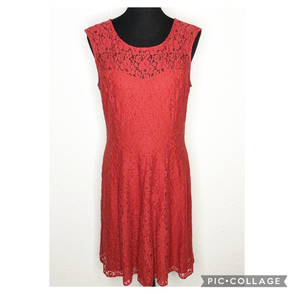 White House Black Market WHBM rust floral lace overlay dress size 10 feminine‎